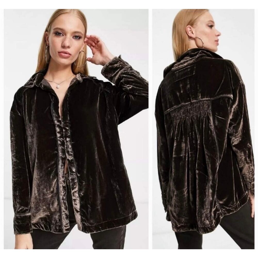 Free People Marianne Velvet Top in Midnight Brown Small